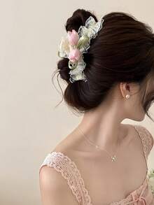 1pc New-Style Women's French-Style Tulip Net Mesh Hairpin To Hold The Hair At The Back Of The Head, Hair Claw Hair Accessory . - Multicolor - View 5
