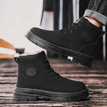 Botas  de media pantorrilla para hombre, color sólido, suelas antideslizantes y resistentes al desgaste, modernas y de moda, con un fuerte aire urbano. - Negro - Ver 4