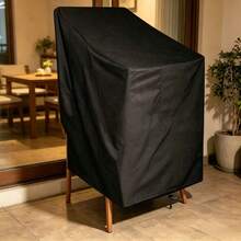 All-Weather Outdoor Stackable Chair Cover, 210D PU Coated Oxford Fabric Waterproof Scratch-Resistant Dust-Proof Cover With Drawstring To Prevent Wind Blow-Away - Black - View 5