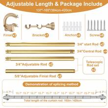 Black Double Curtain Rod, 32 To 58 Inches, Blackout Wrap-Around Curtain Rod For Windows, 0.75 Inch Room Blackout Telescopic Double Curtain Rod, Easy To Install Adjustable Heavy Duty Curved Splice Room Blackout Double Rod, All Metal Material, Aluminum Bracket - Double-layer Sunshade - Gold - View 15