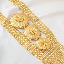 3件套24K镀金奢华精致花朵流苏首饰套装（项链+耳环）——女士迪拜及欧式风格黄金婚礼及派对配饰，夏季婚礼季、母亲节及情人节送给她/妈妈/闺蜜的完美礼物 - 金色 - 查看 9