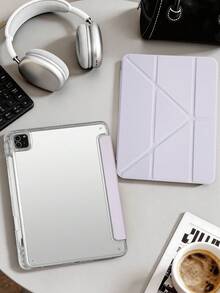1件透明壓克力 Y-Fold 芋紫色平板保護殼，相容 iPad Mini6/7/Air/Air2/9.7/10.2/10.5/10.9 (Air4-Air8)/Pro 11/10th Gen/A16/Pro 11 2024，全透明壓克力背殼，絲綢紋理 8-Fold 翻蓋，可調節支架，自動休眠/喚醒，內置筆槽，不含筆，部分機型附相機框 - 蒟蒻紫 - 查看 7