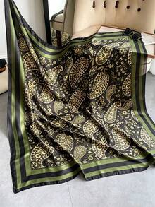 1 pieza Pañuelo cuadrado con estampado paisley para mujer, tacto suave y delicado similar a la seda, chal versátil para uso diario & viajes de vacaciones, 43 pulgadas - Verde - Ver 5