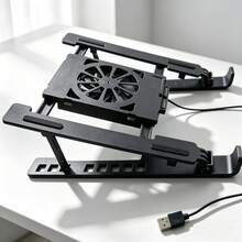 New Adjustable Laptop Cooling Stand, Tablet & Laptop Cooling Rack, Height Adjustable, Foldable Design, Strong Airflow, Low Noise, Suitable For Home Or Office, Portable Display Stand - Black - View 2