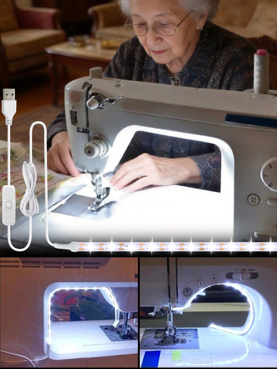 1pc USB Powered Button Switch LED Sewing Machine Light Strip, Bright White Light, Adjustable Cable Suitable For All Sewing Machines, Easy Installation, Durable Lighting