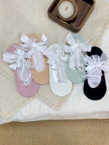 1/5 Pairs Sweet Ballerina Style Lace Trim Bow Tie Silk Blend Boat Socks, Spring/Summer New Arrival - Multicolor - View 10