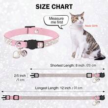 Cat Rhinestone Breakaway Collar With Bell, Quick Release Safety Buckle Design, Suitable For Small Cats And Small Dogs, Cute Soft Cat Collar For Women And Men - Pink - View 3