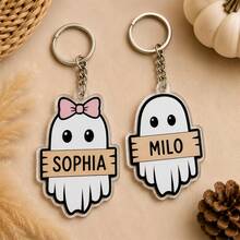 1pc Personalized Ghost Acrylic Keychain, Custom Name Key Ring, Cute Halloween Bag Charm, Spooky Gift For Friends Teacher,Back To School Gift,Halloween - Multicolor - View 7