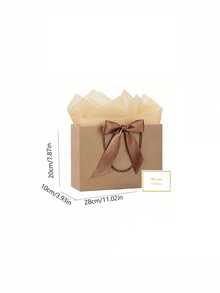 4pcs Kraft Paper Gift Bags, Includes 1 Gift Bag, 1 Tissue Paper And 1 Card With Ribbon, Shopping Bag, Packaging Bag With Handle, Handbag With Bow, Premium Paper Bag, Suitable For Girls' Wedding Party, Christmas, Thanksgiving, New Year, Wedding, Birthday, Valentine's Day Bridesmaid, Girlfriend Gathering Gift, Valentine's Day And Other Occasions - Multicolor - View 10