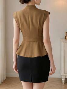 Chaqueta chaleco de uso diario versátil y casual de unicolor para mujer - Café integral - Ver 5