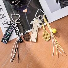 Y2K Tennis Racket Bag Charm, Handmade Braided Rope Keychain, Cute Ribbon Pendant, Aesthetic Phone Strap Accessory For Handbag Backpack - Multicolor - View 4