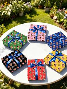 Papel de regalo personalizado Feliz Cumpleaños con tu foto de cara y patrón de pastel de cumpleaños, Rial, personalizable con cualquier foto, fácil de usar, perfecto para - Multicolor - Ver 5