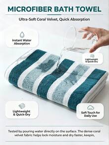 3/1pc 13.8*13.8in/16.5*27.6in/27.6in/27.6x55in Gradient Striped Coral Fleece Towel, Ultra Fluffy Thickened High Absorbent Quick Dry Face Towel, Hotel Spa Daily Shower Fitness Beach Travel Minimalist Modern Striped Bath Towel - Blue and White - View 8