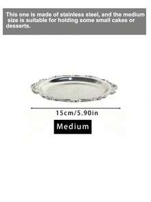 1pc Vintage Palace Style Stainless Steel Cake/Dessert Tray Plate Christmas Gift Back To School - Silver - View 14