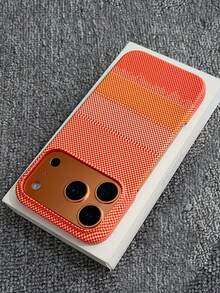 1pc Carbon Fiber Texture Magnetic Phone Case, Compatible With IPhone 17 Pro Max, Air 16, 15, 14, 13, 12 Pro Max Plus, Supports Wireless Charging, Semi-Cover Matte Heat Dissipation Protective Shell - Orange Nebula - View 1