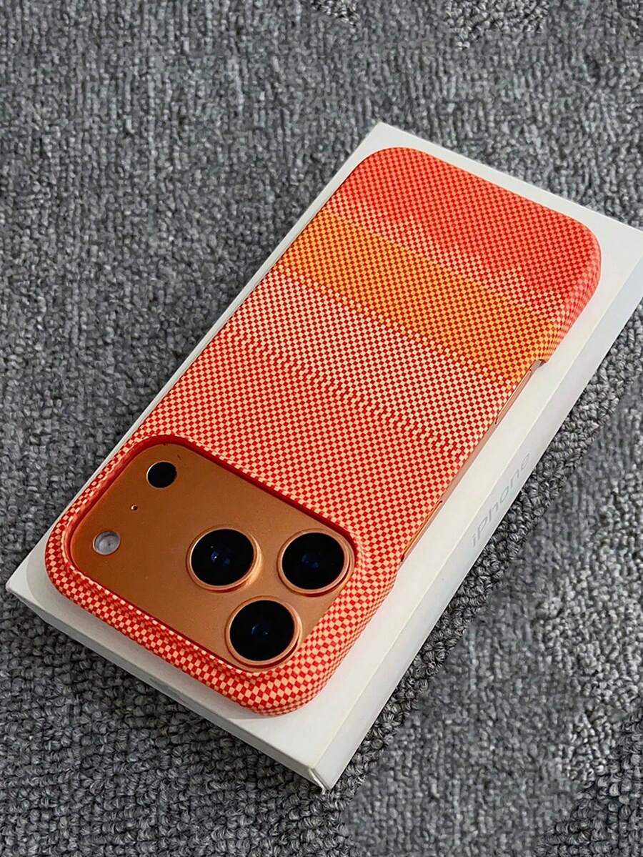 1pc Carbon Fiber Texture Magnetic Phone Case, Compatible With IPhone 17 Pro Max, Air 16, 15, 14, 13, 12 Pro Max Plus, Supports Wireless Charging, Semi-Cover Matte Heat Dissipation Protective Shell - Orange Nebula - View 1