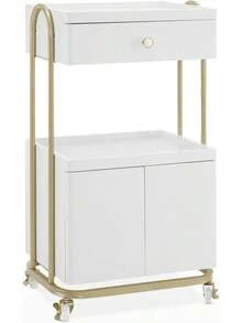 Salon Trolley With Universal Wheels, Storage Rolling Cart With Drawer, Barber Shop Tool Organizer For Hair Stylist, Spa Metal Trolley For Storing Skin Cosmetics - White - View 1