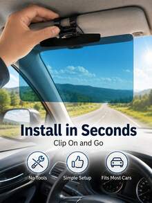 1PC Universal Clip-On Polarized Anti-Glare Car Sun Visor Extender | Car Window Sunshade/Car Sun Visor/Windshield Sunshade | Multi-Functional Protection | Car Sun Visor Extension Design Blocks Glare And UV Rays | Car Window Sunshade And Windshield Sunshade Improve Driving | Acrylic High-Definition Lens With Adjustable Clips For Secure Installation | Essential Car Accessory For Women | Car Accessories | Multi-Functional Upgrade | Suitable For Outdoor Camping Equipment And Portable Camping Supplies - 1pc - View 2