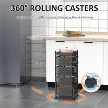 Kitchen Rotating Storage Trolley Cart, 360° Swivel Utility Vegetable Fruit Mobile Shelf Rack With Magnetic Top Tray & Lockable Wheels, 3/4/5 Tier Black Metal Mesh Organiser - 黑色 - 查看 8