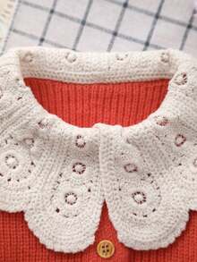 Tween Girl Colorblock Casual Versatile Daily Outing Cardigan - Coral Orange - View 3
