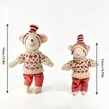 2PCS Mouse & Pig Stuffed Toy With Knitted Outfit, Soft Plush Doll. Gender-Neutral Decor, Newborn Photoshoot Prop, Kids Room Accent - Multicolor - View 11