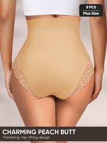 MEIYATING 6pcs Plus Size High Waist Tummy Control Butt Lifting Seamless Lace Pattern Triangle Panties For Women - Multicolor - View 4