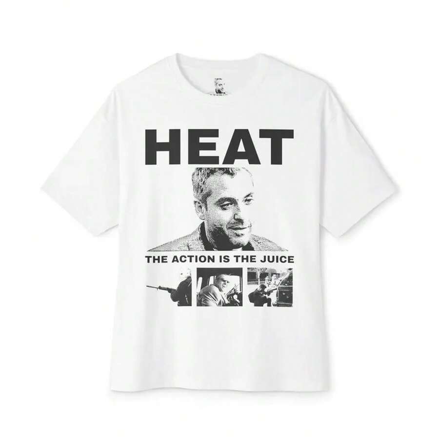 Camiseta Action is the Juice, Camiseta Heat, Camiseta Heat, Película Heat, Camiseta Heat Vintage, Camiseta de Película de los 90, Robert De Niro, Al Pacino - Blanco - Ver 1