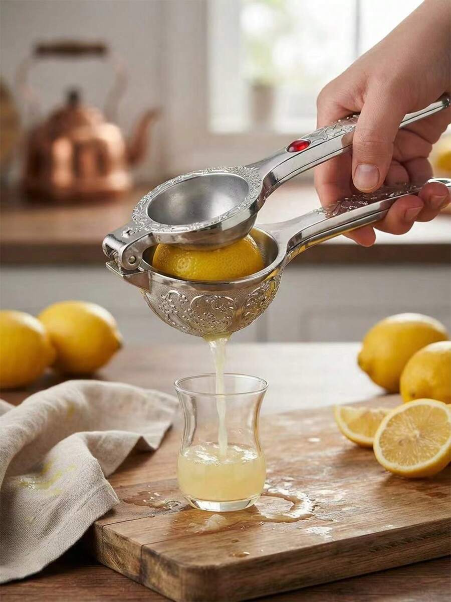 1pc Luxury High-End Gemstone Carved Alloy Juicer, Manual Convenient Labor-Saving Ergonomic Fresh Fruit Juice Presser - Silver - View 1