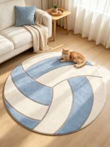1pc Blue And White Round Volleyball Decorative Rug, Bedroom Decor, Small Rug, Carpet, Home Decor, Living Room Rug, Living Room Small Rug, Bedroom Rug, Living Room Home Decor, Outdoor Rug, Washable Rug - Multicolor 9 - View 2