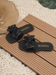 Girls' Fashion Flat Bow Slide Sandals - Black - View 6