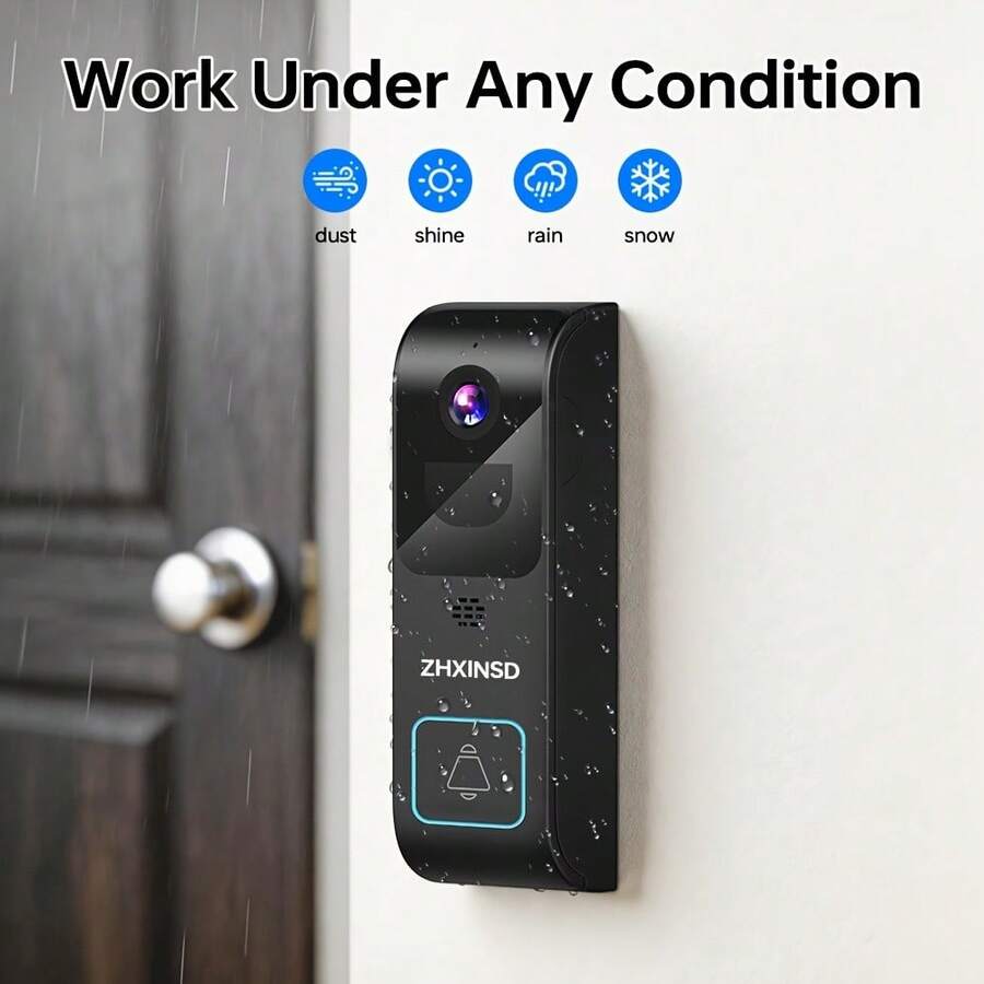 ZHXINSD 4MP Wireless Video Doorbell, Dual-Band WiFi 2.4G/5.8GHz Concurrent Transmission Doorbell Monitoring Camera, Two-Way Audio, Motion Detection Alert, Cloud Storage Recording, 4500mAh Ultra-Low Power Consumption Long Standby, Home Front Door Security First Choice - View 1