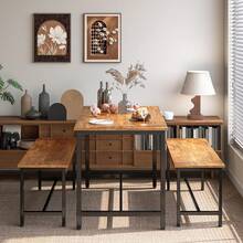 Comedor 4 Personas con 2 Sillas, Hierro y Madera, Retro| Comedor de 2 Sillas para 4 Personas.Diseno Minimalista en Hierro y Madera.Facil Montaje.Ideal para el Hogar o Cocina. - Negro - Ver 5