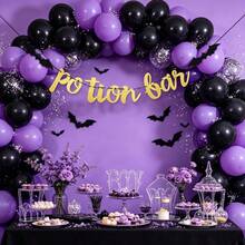 1 Set Potion Bar Gold Glitter Letter Banner/Bat Decor Halloween Banner/Dark Party Background Hanging Flag/Gothic Style Halloween Dessert Table Photo Prop/Bat Element Halloween Decor Flag Witch Theme Cocktail Party Table Wall Decoration - View 6