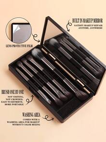 ronshadow Set Kuas Makeup Dua Ujung 5pcs/4pcs dengan Kotak Penyimpanan Cermin, Kuas Kontur, Perona Pipi, Bentuk Sabit, Bentuk Hidung, Bentuk Mata Besar, Bentuk Perpaduan, dan Bentuk Eyeliner, Alat Makeup Portabel untuk Perjalanan Sehari-hari, Kencan, dan Perjalanan Singkat - MultiWarna - View 2
