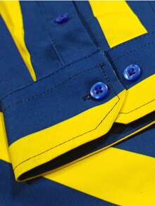 Men's Long Sleeve Striped Single-Breasted Casual Commuter Shirt - Yellow - View 5
