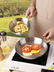 1pc304 Stainless Steel Camping Frying Pan With Foldable Handle, Portable Outdoor Skillet, Picnic BBQ Cookware For Egg Steak Grilling, 2 Sizes Optional - View 3