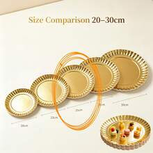10pcs Gold Foil Food Serving Trays, Sturdy Cardboard Serving Platters, Round Scalloped Edge Paper Plates, For Party Cake Dessert Catering Appetizer Display Wedding Birthday Baby Shower Party Tableware Snack Display - Gold - View 14