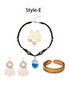 1/2pcs Boho Pendant Long Choker, Bohemian Leopard Multi-Layer Crystal Beads Cuff Bracelet Stack Summer Inspired Clothes Concho Country Concert Outfits - Multicolor - View 14