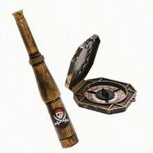 2pcs Pirate Role Play Telescope And Compass Prop Set, Vintage Party Props Accessories, Treasure Hunt Theme Props, Captain Eye Patch Dial Decoration, Suitable For Birthday Parties, Stage Performances, Theme Events - Pirate Costume - View 6