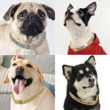 Rhinestone Gold Dog Collar, Hip-Hop Style Gold Dog Necklace, Chunky Gold Chain Cat Collar, Full Rhinestone Fashion Pet Collar - Gold - View 8