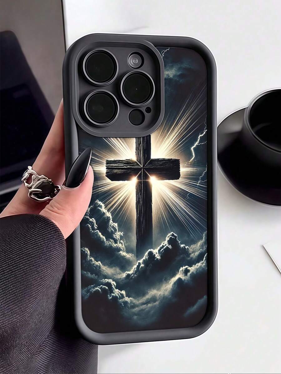 1件裝黑色雲海十字極簡個性化TPU防摔全包覆手機殼,適用於Apple 17 16 15 14 13 12 11 Pro Max Air及系列 - 彩色 - 查看 1
