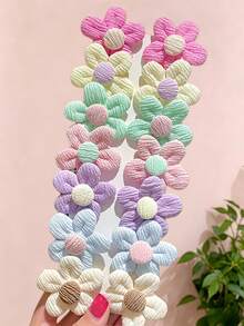 10/20 piezas/Juego de pinzas para el cabello con flores de tela, accesorios para el cabello lindos & dulces - Adecuados para mujeres y niñas, perfectos para uso diario, citas, fiestas, temporada de regreso a la escuela - Multicolor - Ver 3