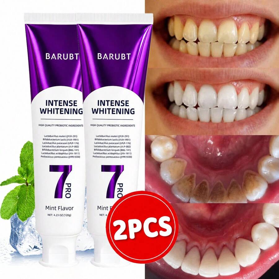 BARUBT 7PRO 紫色强效牙膏 2支装，美白牙齿，保护牙釉质，益生菌配方，令牙齿更亮白，清新口气，维护口腔健康