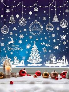244pcs/9pcs Christmas Window Stickers, Double-Sided Christmas Tree & Snowflake Window Decals, White PVC Holiday Stickers For Home, Store, Glass Display Decoration, Christmas Home, School, Office Decor - A - View 4