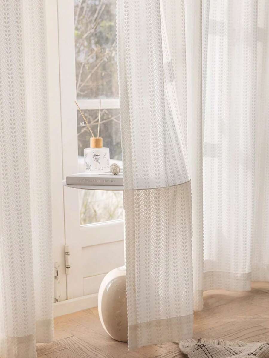 1 Buah Tirai Kamar Tidur Mewah Premium Motif Malt Putih Musim Panas dengan Tekstur Timbul, Tirai Tipis Bertekstur Beludru untuk Ruang Tamu, Jendela Teluk, Balkon, dan Ruang Belajar, Tirai Tipis Tembus Cahaya dengan Lubang Grommet - MultiWarna - View 1