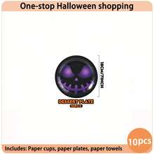 10/24-Piece Disposable Paper Tableware Set,Including 7/9-Inch Paper Plates,Paper Cups, And Napkins,Featuring A Gradient Purple Pumpkin Face Lantern Design.Suitable For Halloween Dark Gothic-Themed Parties,Evening Gatherings,And Festive Decorations - Purple Scary  Face - View 13