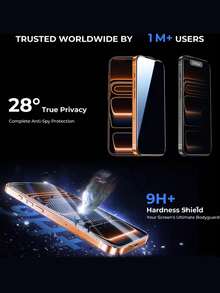 适用于 17 Pro Max/17/16/15/14/13/12/11/Mini/XS/XS Max/7/8 Plus 的 2 片装隐私钢化玻璃屏幕保护膜，无气泡，防刮花 - 黑色 - 查看 4
