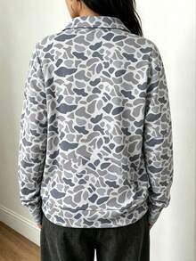 Women's Quarter-Zip Sweatshirt Early Autumn Long Sleeve Top Relaxed Soft Fit Casual & Commuter Daily Wear Suitable For Back-To-School And Holidays - 藍色 - 查看 2