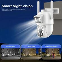 Camera an ninh ZHXINSD 2.4G/5G WiFi ống kính kép, camera an ninh không dây thông minh 4MP cho gia đình và ngoài trời, tự động theo dõi, âm thanh 2 chiều, nhìn đêm màu, IP65, theo dõi và phát hiện người - trắng - Xem 4