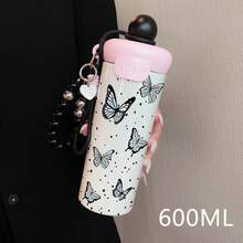 1個 600ML 英文蝴蝶創意蝴蝶結水墨潑染圖案保溫杯，時尚便攜掛繩水壺，不鏽鋼咖啡杯，適合辦公室與旅行，推薦送給朋友/家人的咖啡禮物 - 彩色 - 查看 6